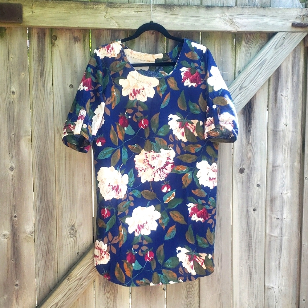 Linen Floral Dress Large